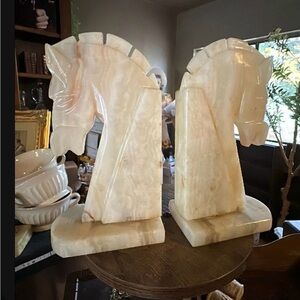 Set of 2 Marble Horse Bust Bookends